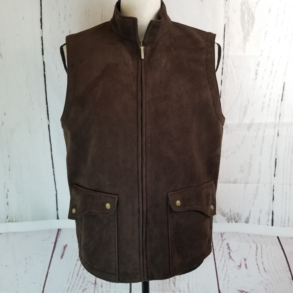 Talbots Faux Suede Vest Sz S Full Zip Brown